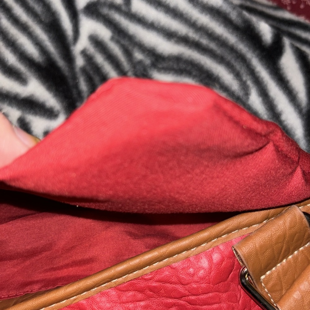 Rosetti Red Orange purse two handles brown accent 2 main inside pockets - Picture 7 of 15